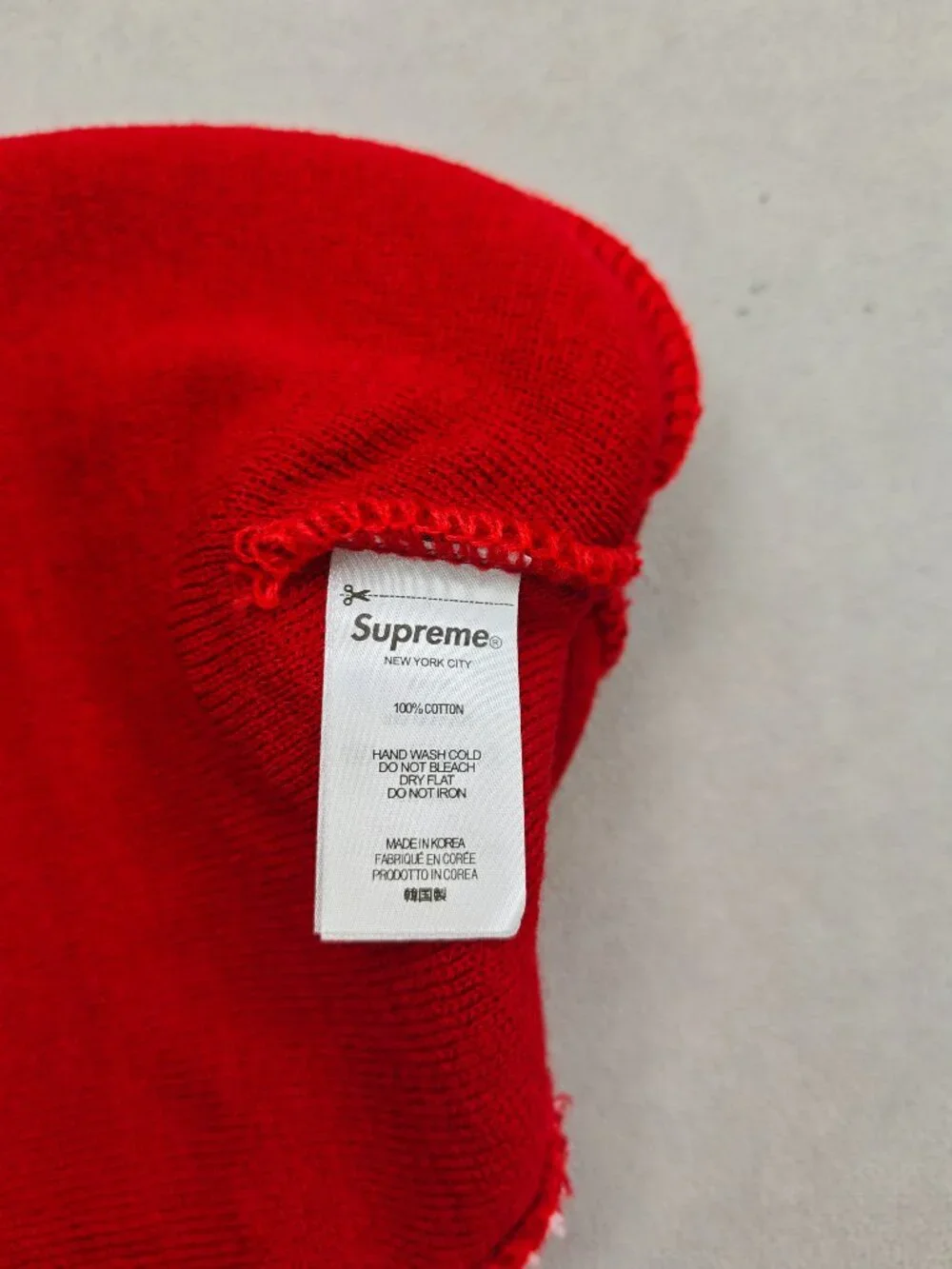 Supreme Red and White Knit Beanie with Large Logo